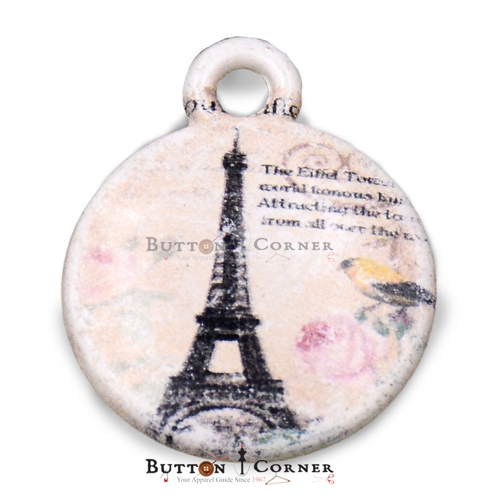 Round Shape Print Eiffel Tower Pendant