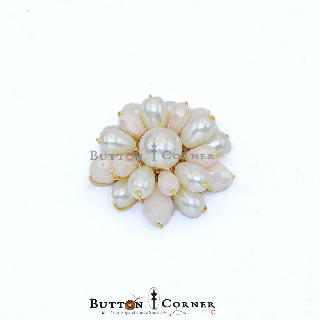 Luxury Bridal Faux Pearl and Faceted Bead Cluster Fancy Button