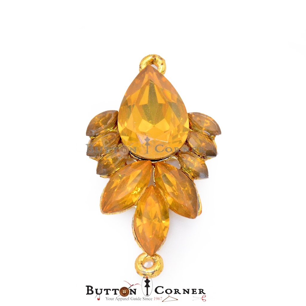 Deluxe Multi-Color Teardrop Crystal Button with Gold Loops