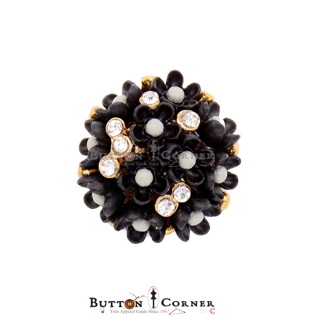 Cute Pastel & Bright Floral Cluster Fancy Buttons with Crystal Accents