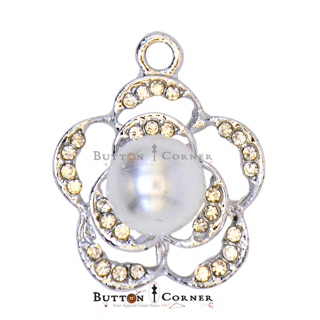Pearl & Rhinestone Floral Hanging Button