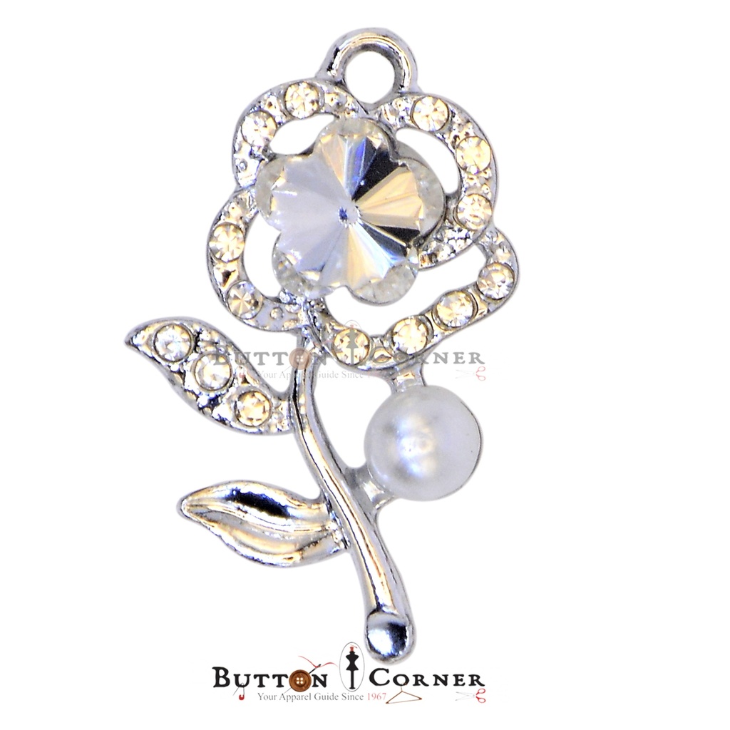 Ornate Rhinestone Studded Rose Blossom Pendant Button