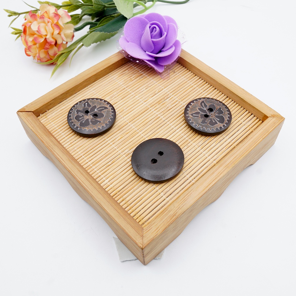 Flower Laser Engraved Wood Button