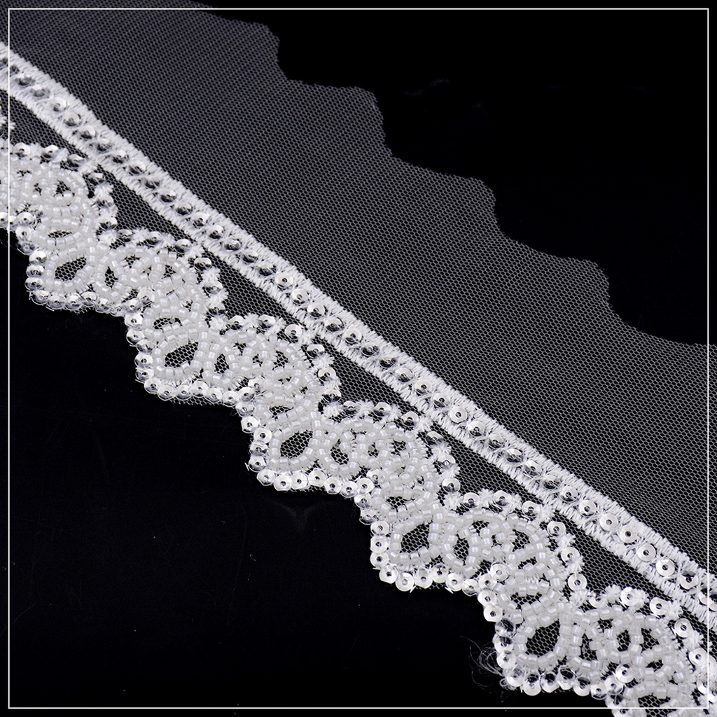 Fancy Glass Beads Net Lace