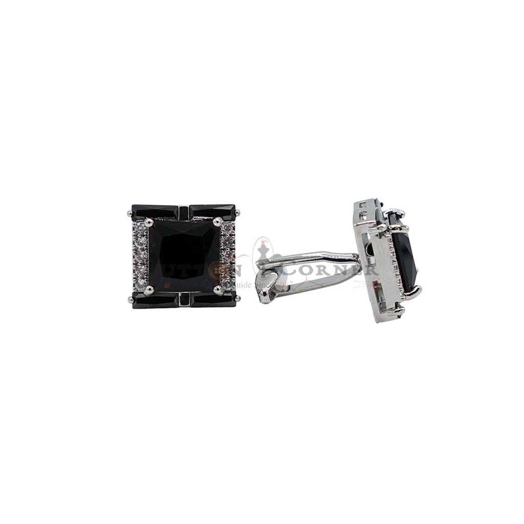 Silver Plated Crystal Zircon Square Cufflink