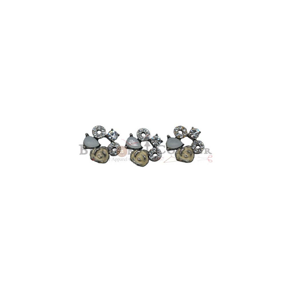 Silver Base Enamel Flower Rhinestones Button