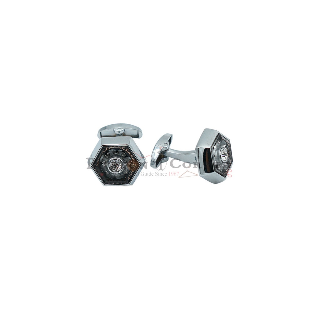 Silver Plated Gemstone Hexagon Cufflink