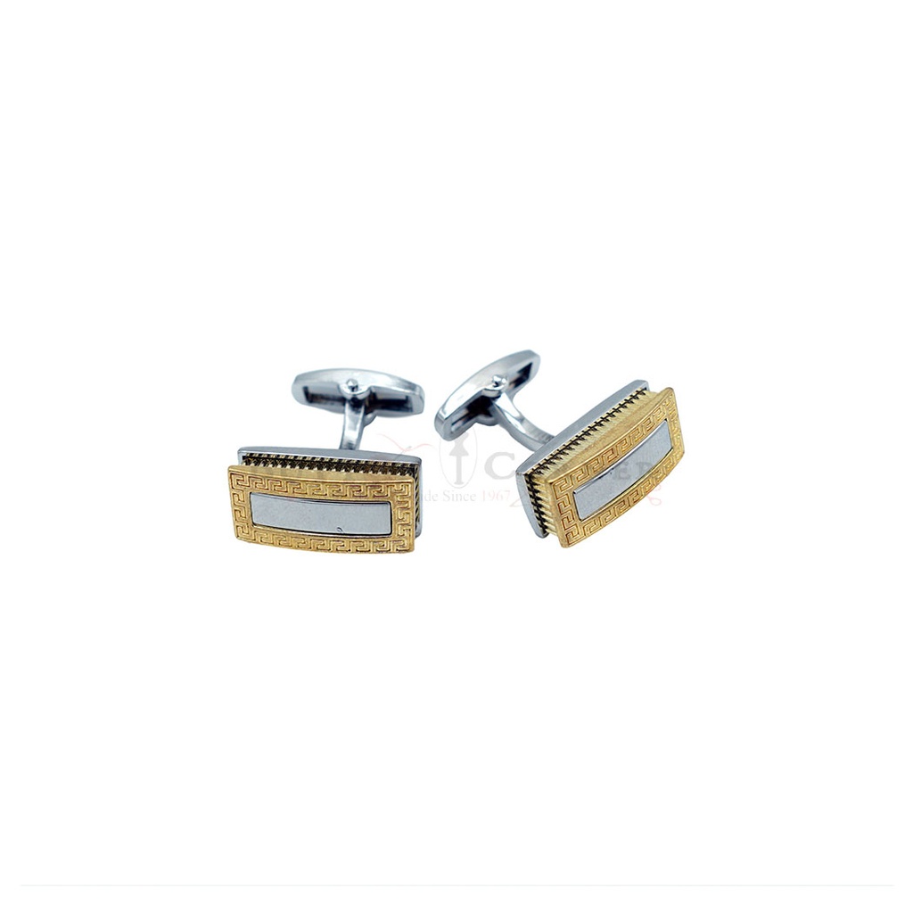 Silver Plated Greek Key Rectangle Cufflink