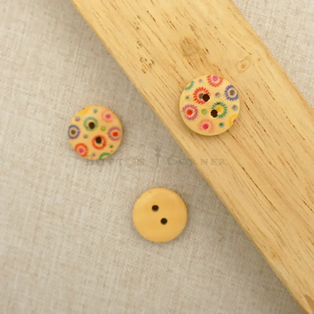 Flower Print Floral 2 Hole Wooden Button