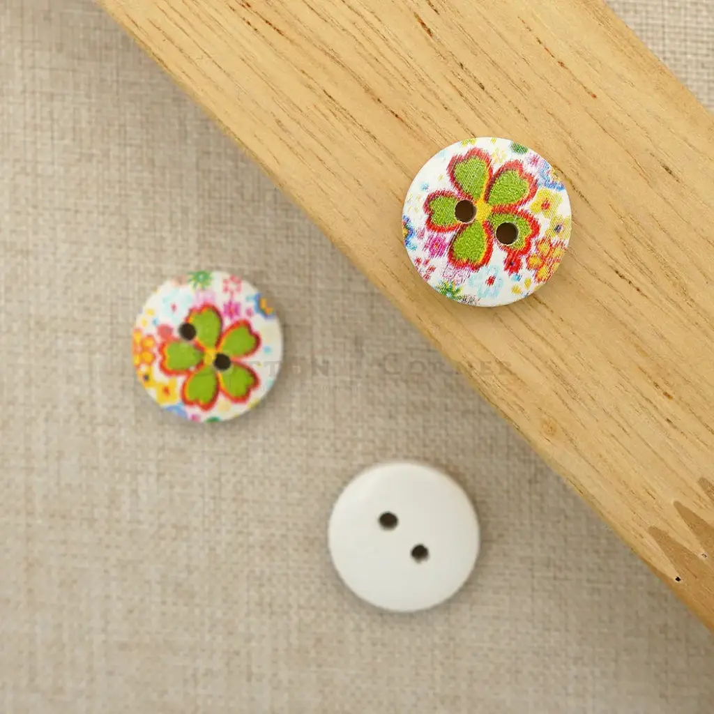 Colourful Floral Design 2 Hole Wooden Button