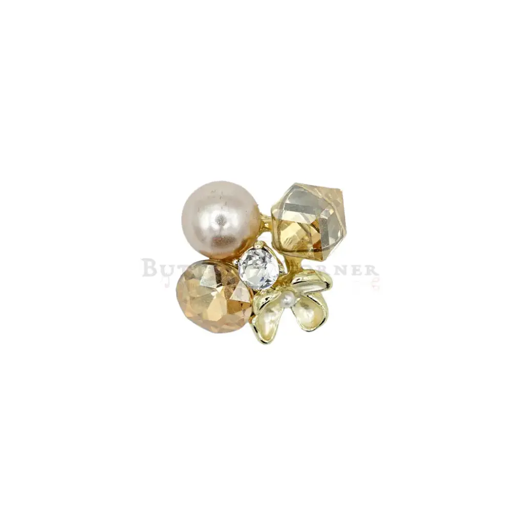 Light Gold Plated Rhinestone & Pearl Floral Cluster Pendant 