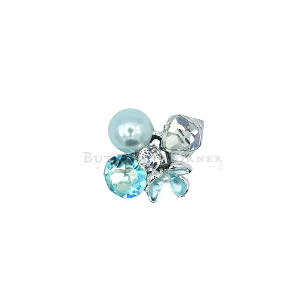 Nontoxic White Plated Rhinestone & Pearl Cluster Pendant