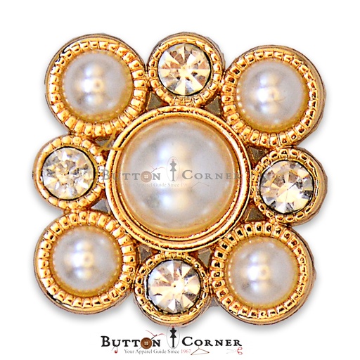 [72081 WHITE GOLD] Square Shape Pearl & Stone Button