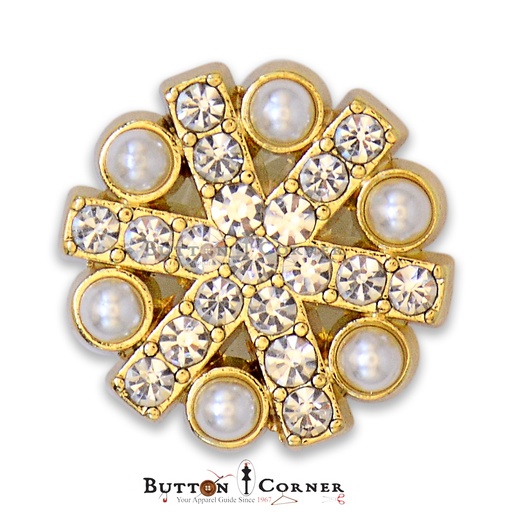 [73006 WHITE GOLD] Round Shape Pearl & Stones Button