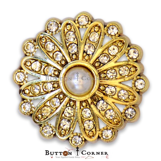 [72554 WHITE GOLD] Center Pearl & Stones Fancy Button