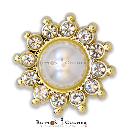 [86300 WHITE GOLD] Sunflower Shape Pearl & Stones Button