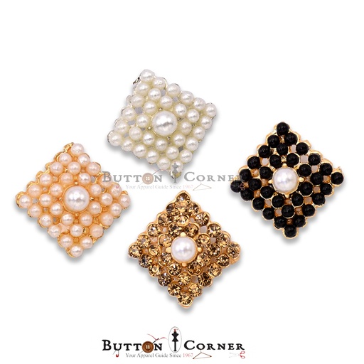 Rhombus Pearl & Crystal Button