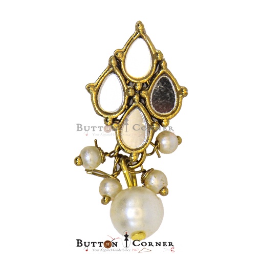 [FA676 WHITE GOLD] Fancy Pearl & Mirror Hanging Button