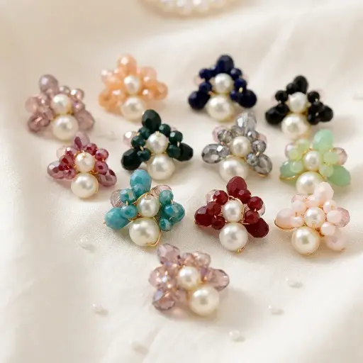Fancy Pearl & Crystal Bead Cluster Button