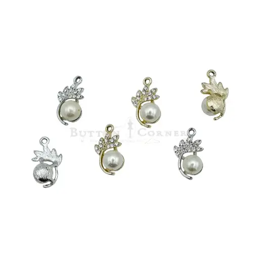 Blossom Design Pearl, Rhinestone Hanging Button