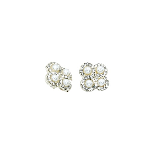 [RJB-26S CRYSTAL WHT] Silver Base Pearl Rhinestone Fancy Button