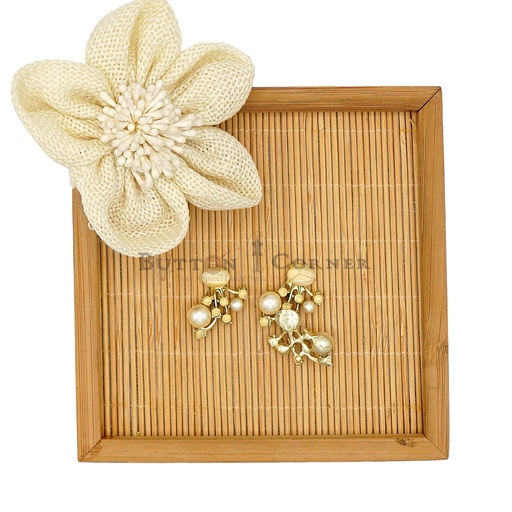 [FAAB38 OFF WHITE] Flat Base Crystal Pearl Fancy Button