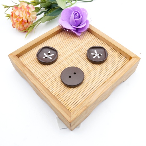 [WB06740 DARK BROWN] Digitate Leaf Design Wood Button