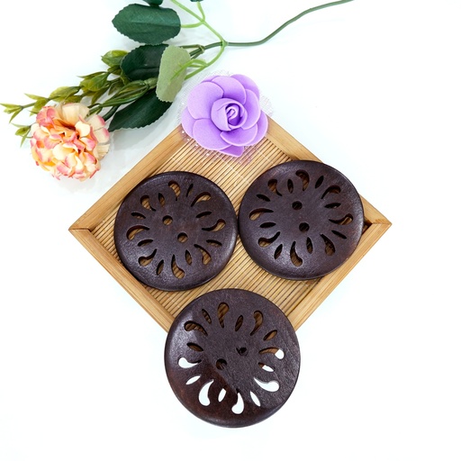 [WB189 58mm Chocolate Brown] Cutwork Design 2 Hole Wooden Button