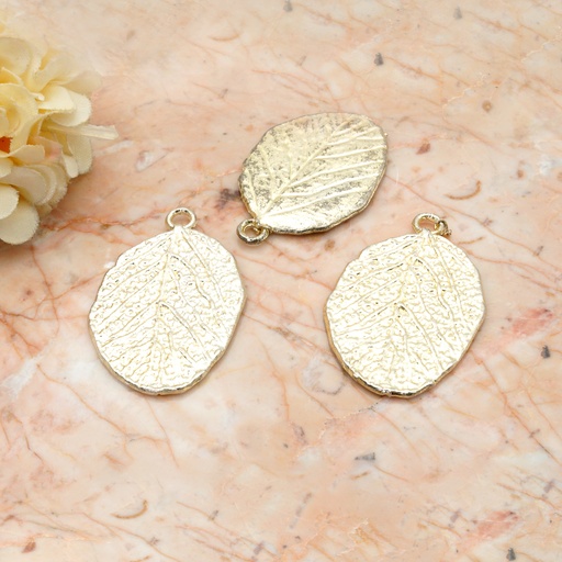 [FA126 GOLD] Gold Tone Textured Organic Leaf Pendant