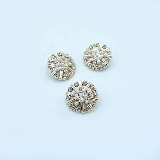 [74186 LIGHT GOLD] Gold Tone Floral Pearl Rhinestone Button