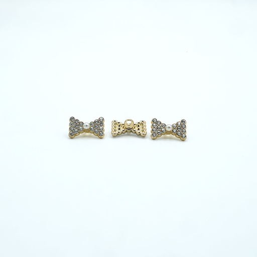 [73104 LIGHT GOLD] Gold Base Pearl Rhinestone Bow Tie Button