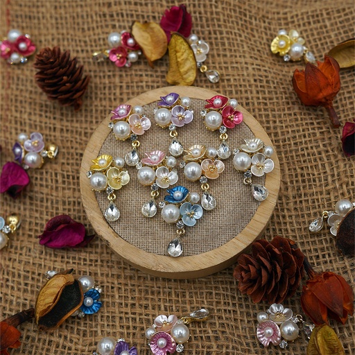Floral Design Pearl Rhinestone Button