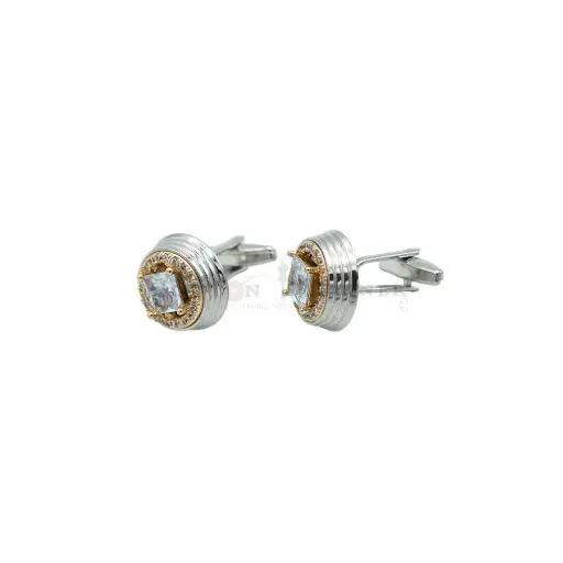 [CF800 CRYSTAL WHT] Gold Base Zircon Stone Round Cufflink
