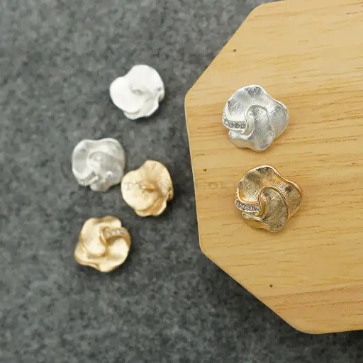 Rhinestone Accents Foral Metal Button