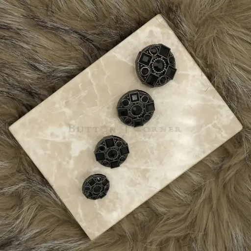 Gun Black Plated Round Cut Diamonds Shank Button
