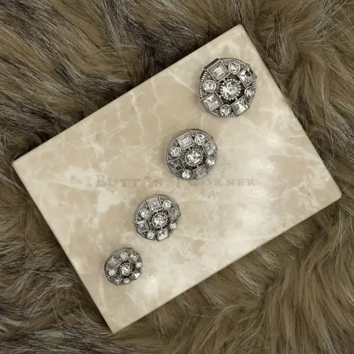 Silver Plated Round Cut Diamonds Shank Button