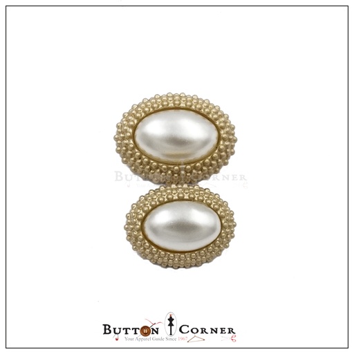 Oval Shape Pearl Metal Button