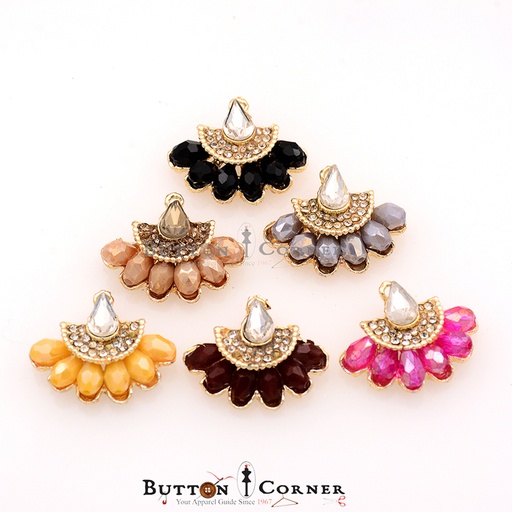 Gold Base Hand Fan Shape Crystals Fancy Button