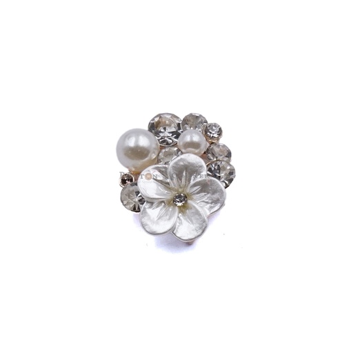 [FA636 WHITE] Fancy Stone & Flower Button