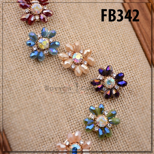 [FB342-CHAMPAGNE] Fancy Button With Stone & Beads