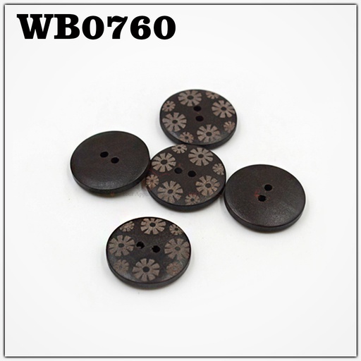 [WB07640-DARK BROWN] Flower Design 2 Hole Wooden Button