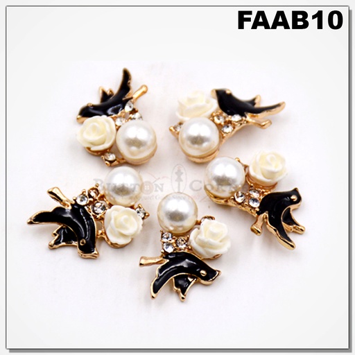 [FAAB10 BLACK GOLD] Sparrow Flower & Pearl Pendant