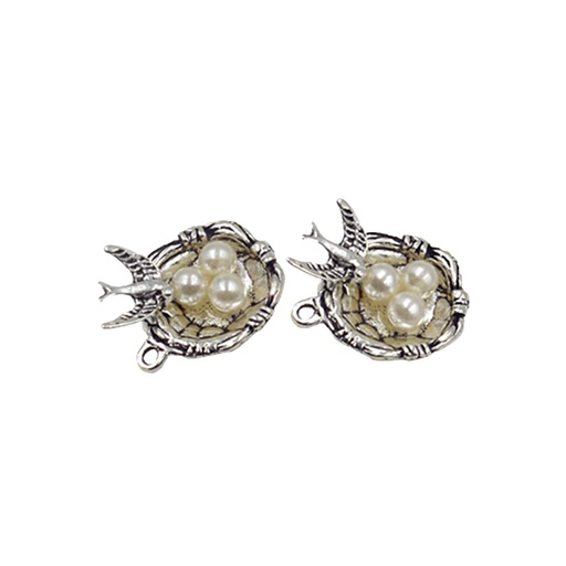 Sparrow In Nest With Pearl Pendant