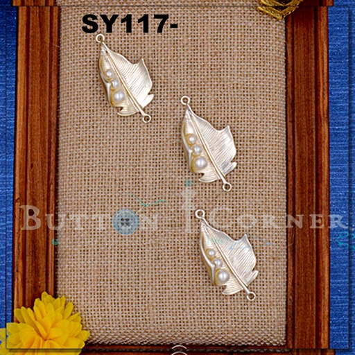 [SY117-2644 LIGHT GOLD] Leaf silhouette adorned with a small, Lustrous Pearls Pendant