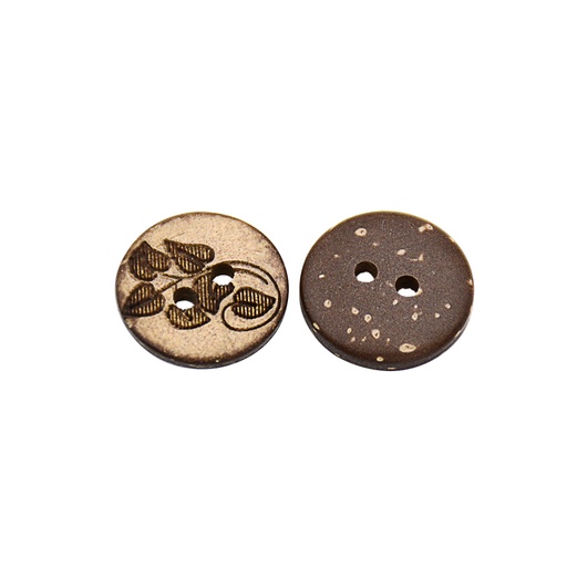 [CB07224-LIGHT & DARK BROWN] Leaf Design 2 Hole Coconut Button