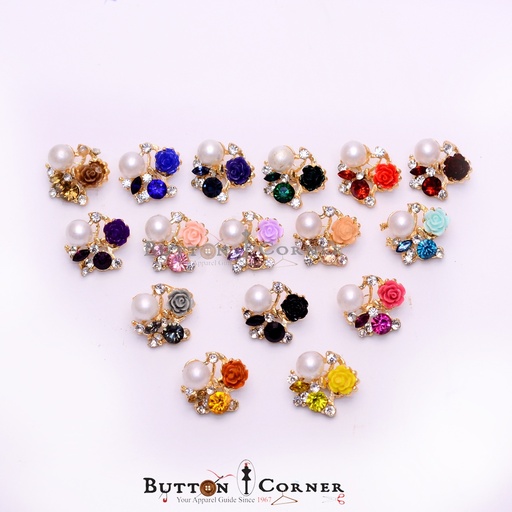 Fancy Flower Crystal & Pearl Button