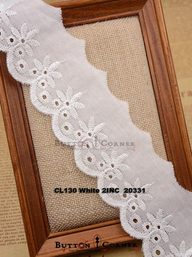 [CL130-WHITE] Cotton One Side Border Lace