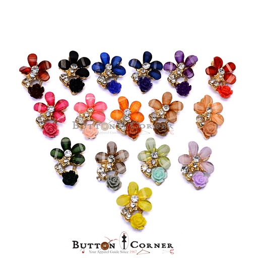 Fancy Flower Crystal Stone Button