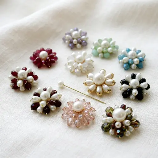 Luxury Bridal Faux Pearl and Faceted Bead Cluster Fancy Button