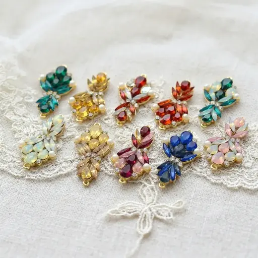 Luxury Crystal Bouquet Style Garment Button with Top and Bottom Loops